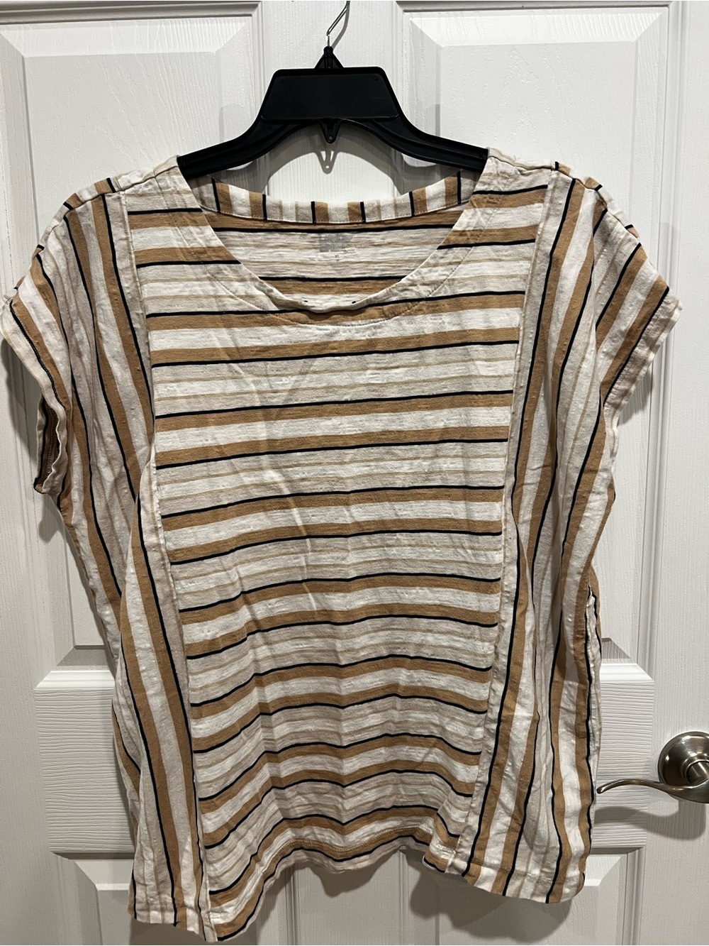 Lands' End Striped Short Sleeve Tee in Cream, Tan and Black